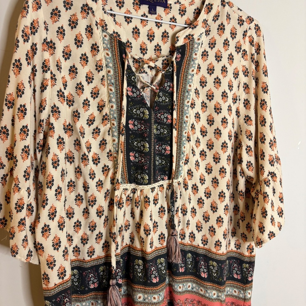 Artesia Multicolor Floral Peasant Blouse Womens Large - Picture 3 of 8